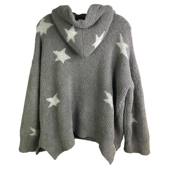 Polaris Fleece Sweater Womens Sz M Gray White Stars Hooded Long Sleeves V-Neck - Picture 3 of 8